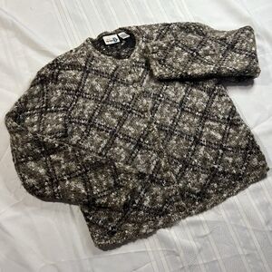Vintage 90s Paul Harris Plaid Wool Mohair Cardigan Sweater Large Cozy Grunge